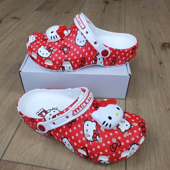 Hello Kitty Crocs CLASSIC CLOG Red White 210575-90H Unisex Slip On Womens Mens - Picture 1 of 14